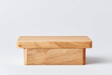 Poster - empty wooden podium set on plain white background showcasing minimalistic and clean design with ample copy space