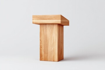 Poster - empty wooden podium set on plain white background showcasing minimalistic and clean design with ample copy space