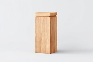 Poster - empty wooden podium set on plain white background showcasing minimalistic and clean design with ample copy space