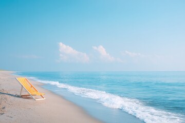 Poster - minimalistic scene of serene beach with clear blue sky gentle waves and smooth sand