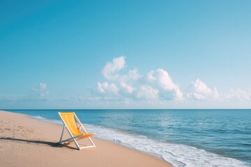Poster - minimalistic scene of serene beach with clear blue sky gentle waves and smooth sand