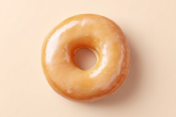 Poster - single glazed donut on neutral smooth solid color background looks minimalistic