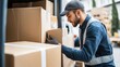 © LorelEino - A delivery driver unloading packages from a truck. Featuring efficiency and responsibility