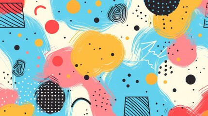Poster - The close up of the abstract picture of the colourful memphis pattern wallpaper, memphis pattern is the design style that vibrant and mix of geometric shapes, bold colors, and playful patterns. AIG51.
