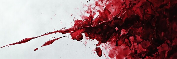 Poster - Crimson Flow: An Abstract Depiction of Red Liquid Dynamics on White Canvas