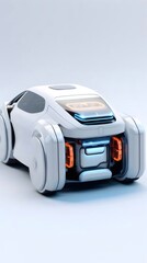 Aufkleber - 未来的な白い自動車のデザイン 抽象的な背景に青とオレンジ色の光 現代的な技術コンセプト