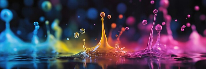 Poster - Colorful liquid droplets collision with dynamic splash and vibrant reflections