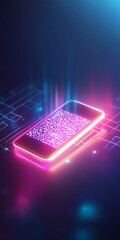 Fototapete - Innovative digital interaction with mobile devices in a futuristic setting dynamic technology concept abstract view