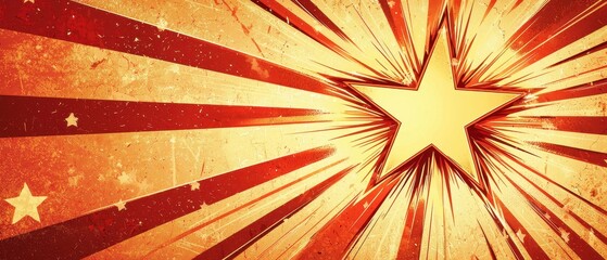 Aufkleber - A vibrant starburst design featuring a large golden star, with red and yellow rays radiating outward, creating a bold and dynamic visual effect.
