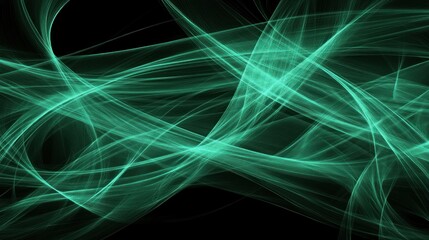 Fototapete - Teal ethereal flowing lines against a black background.