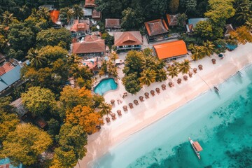 Fototapete - Tropical beach resort aerial view