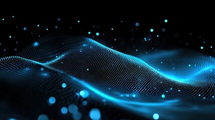 Fototapete - Abstract digital wave pattern with glowing particles.