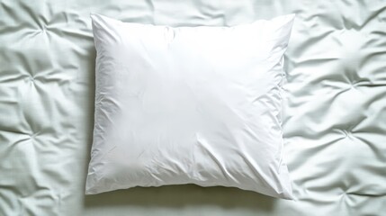 Poster - A Crisp White Square Pillow Resting Elegantly on a Textured Light-Grey Quilted Bedspread in a Cozy Bedroom Setting for Interior Design Inspiration