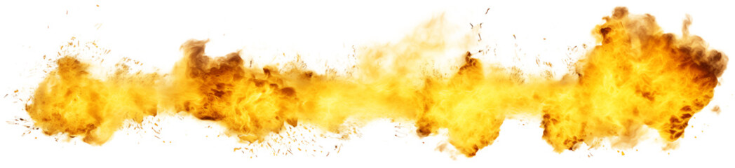 Wall Mural - horizontal explosion of fire and smoke with sparks on a transparent background in a dynamic composit