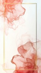 Poster - Abstract Artwork with Coral Ink Swirls in a Gold Frame on White Background Creating a Modern, Elegant, and Polished Visual Aesthetic for Design Purposes