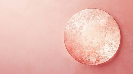 Poster - Large Round Rose Gold Textured Disc on Soft Pale Pink Background with Ample Negative Space for Elegant and Minimalistic Design Concepts and Artworks