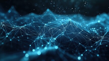 Poster - abstract digital connection background showcasing a vibrant network of interconnected glowing nodes and lines forming a complex geometrical web on a dark backdrop