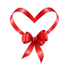 Poster - A shiny red ribbon shaped like a heart with a bow on a black colored background for valentine's day png