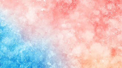Poster - dreamy pastel watercolor background featuring a blend of light blue and coral hues with scattered white speckles creating a soft and ethereal artistic impression