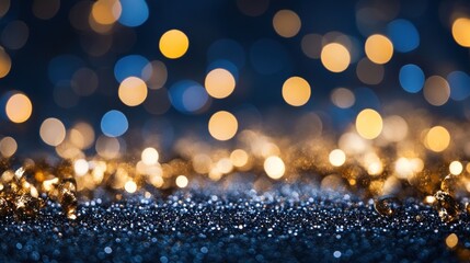 Poster - an alluring visual tapestry that masterfully blends the captivating allure of golden and blue bokeh lights creating a mesmerizing interplay of luminosity and depth with glittering effect