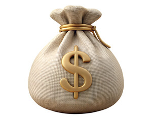 Poster - Beige Money Bag With Golden Dollar Sign Land Transportation Isolated on White Background