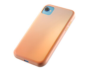 Poster - Peach Colored Smartphone With Camera And Blue Accents In A Black Studio