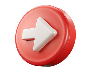 Poster - Red Rounded Button With White Arrow Pointing Right 3D Isolated on white background	