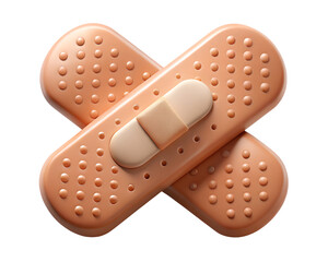 Poster - Two Band Aids Crossed Over Each Other On 3D Isolated on white background	