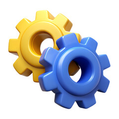 Poster - Two Interlocking Gears In Blue And Yellow Rendered In 3D Style