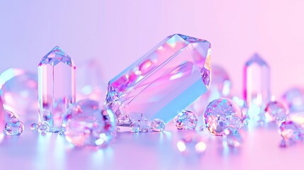 Poster - Crystal orb encircled by ethereal geometric forms, vibrant prisms casting rainbow hues, set against an infinite backdrop of cosmic serenity