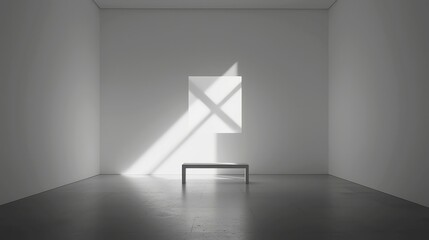 Poster - Minimalist hashtag-shaped architectural space, striking black-and-white design, sharp shadows, dynamic light beams, an exploration of form and contrast in interior design