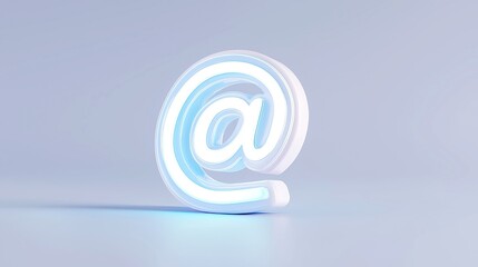 Poster - Minimalist Email Interface, a sleek inbox design featuring a large softly illuminated @ symbol radiating a warm glow, enhancing the simplicity of digital communication.