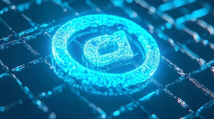 Poster - Abstract hologram of an '@' symbol, composed of ethereal data streams, suspended within a shadowy cyberspace grid, evoking a sense of digital connectivity and innovation.
