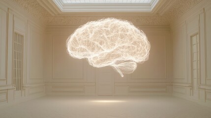 Poster - AI brain constructed from intricate wires, featuring a glowing core that pulses to signify real-time trends and cognitive processes, set against an expansive backdrop.