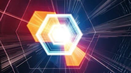 Fototapete - Abstract hexagonal light burst with vibrant energy lines