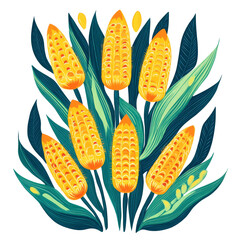 Aufkleber - Vibrant corns with leaves decorative arrangement on a white backdrop