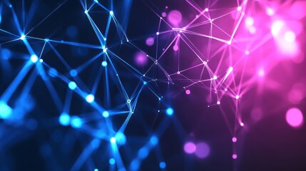 Poster - illuminating networks a dynamic interplay of blue and magenta interconnected points creating a futuristic technology visualization with a gradient color spectrum