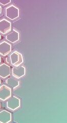 Poster - Abstract Hexagon Structure with Glowing Neon Lights against a Pastel Gradient Background:  Modern Minimalist Design