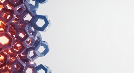 Poster - Abstract 3D Hexagon Structure:  Geometric Design with Warm and Cool Color Gradient