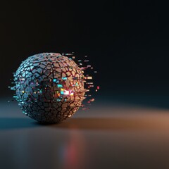 Poster - Abstract 3D Render of Shattering Sphere with Vibrant Fragments and Glowing Core