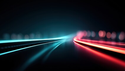 Wall Mural - abstract night road: dual light trails of red and cyan