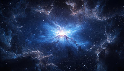 Wall Mural - mesmerizing cosmic scene with swirling blue nebulae and bright stars creates sense of wonder
