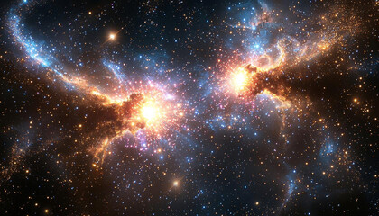 Wall Mural - vibrant cosmic scene depicts two bright nebulae surrounded by countless stars, creating mesmerizing 