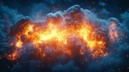 Wall Mural - Realistic nuclear explosion with glowing shockwave isolated from urban elements,generative ai illustration