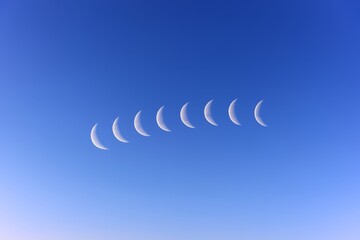 Wall Mural - Phases of the Moon in Clear Blue Sky