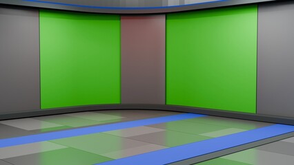 Wall Mural - 3D Virtual TV Studio News, Backdrop For TV Shows .TV On Wall.3D Virtual News Studio Background,3d illustration