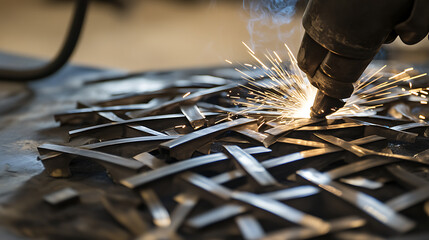 Wall Mural - A metalworker welding a piece of art. Featuring welding skills and artistic expression