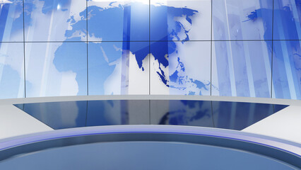 Wall Mural - 3D Virtual TV Studio News, Backdrop For TV Shows .TV On Wall.3D Virtual News Studio Background,3d illustration