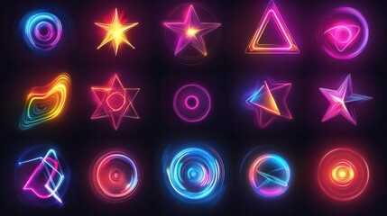 Poster - a vibrant collection of colorful geometric shapes and patterns, featuring stars, circles, and triang