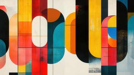 Poster - A vibrant abstract artwork featuring colorful geometric shapes and lines, blending bold hues to create a captivating visual experience.